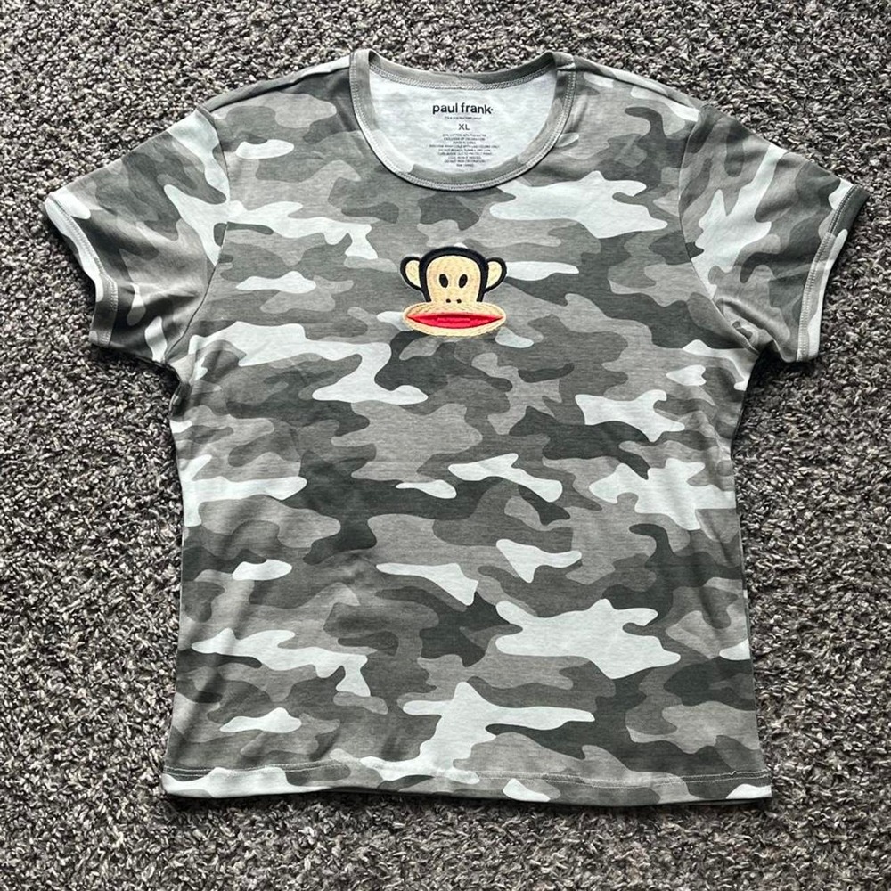 Paul Frank Julius Monkey Camo T-Shirt Grey White Camouflage XL Short Sleeve Tee